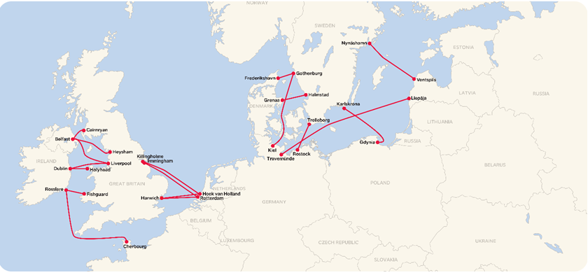 Stena Line ferries route map ISIC